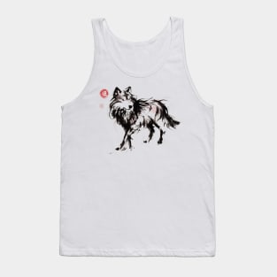 Chinese Style Ink Wolf Tank Top